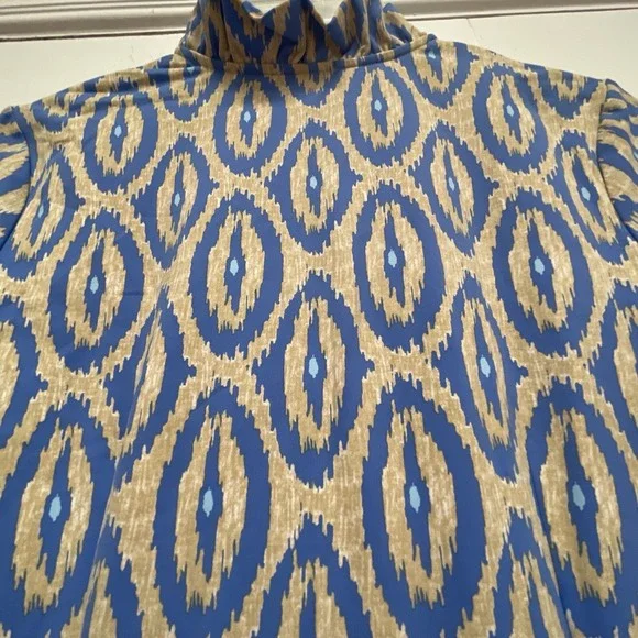J McLaughlin XS Dress Ruffled Collar LS Ikat Pattern Blue - Picture 4 of 9